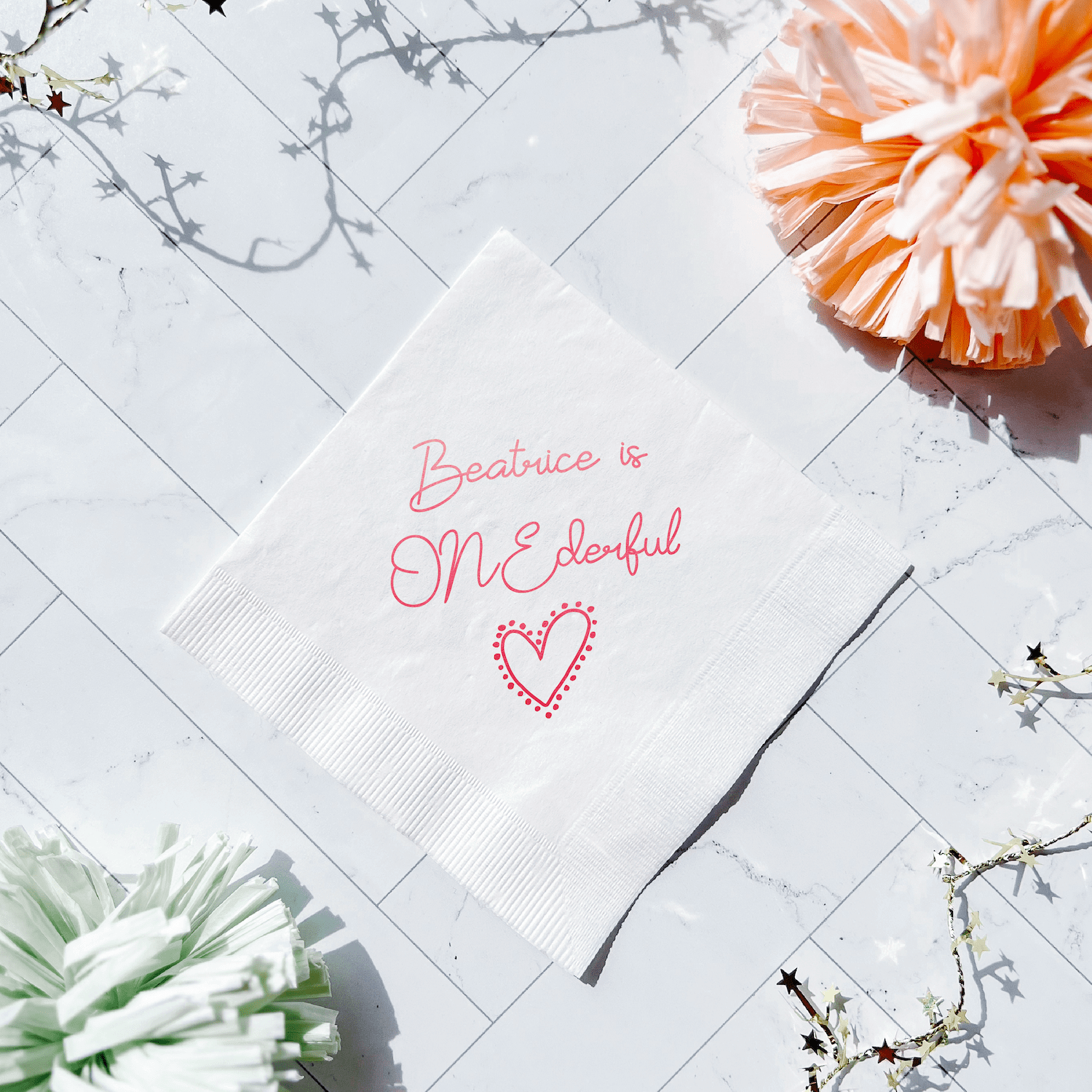 Ms ONEderful Heart Birthday Napkins - Napkins - Foil Stamped