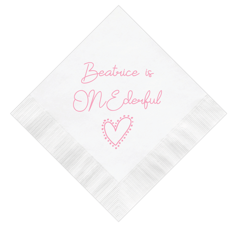 Ms ONEderful Heart Birthday Napkins - Napkins - Foil Stamped