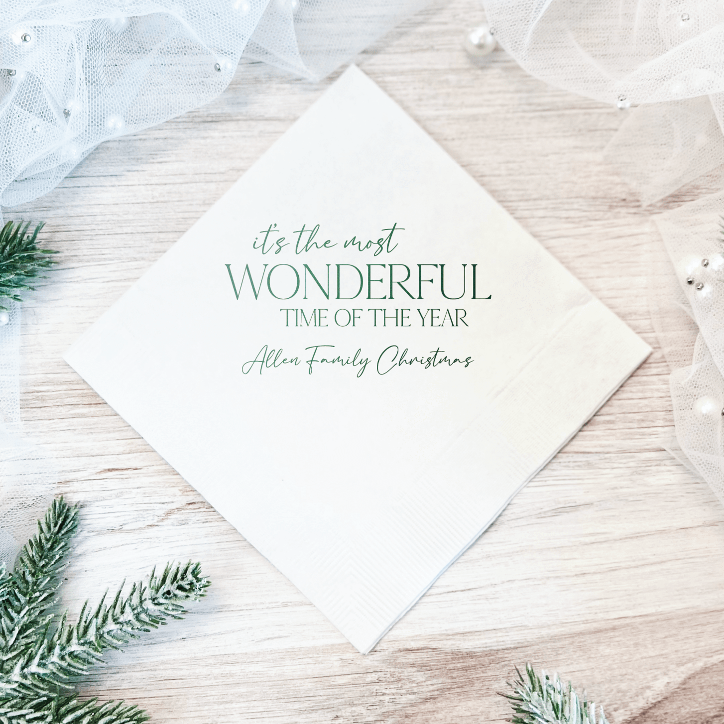 Most Wonderful Time of the Year Personalized Christmas Napkins - Napkins - Foil Stamped