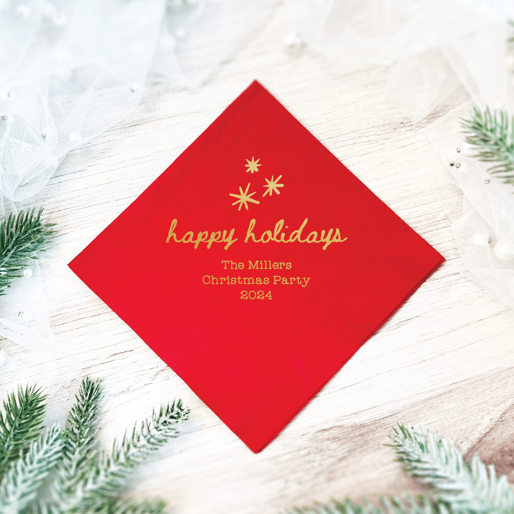 Happy Holidays Personalized Christmas Party Napkins - Napkins - Foil Stamped