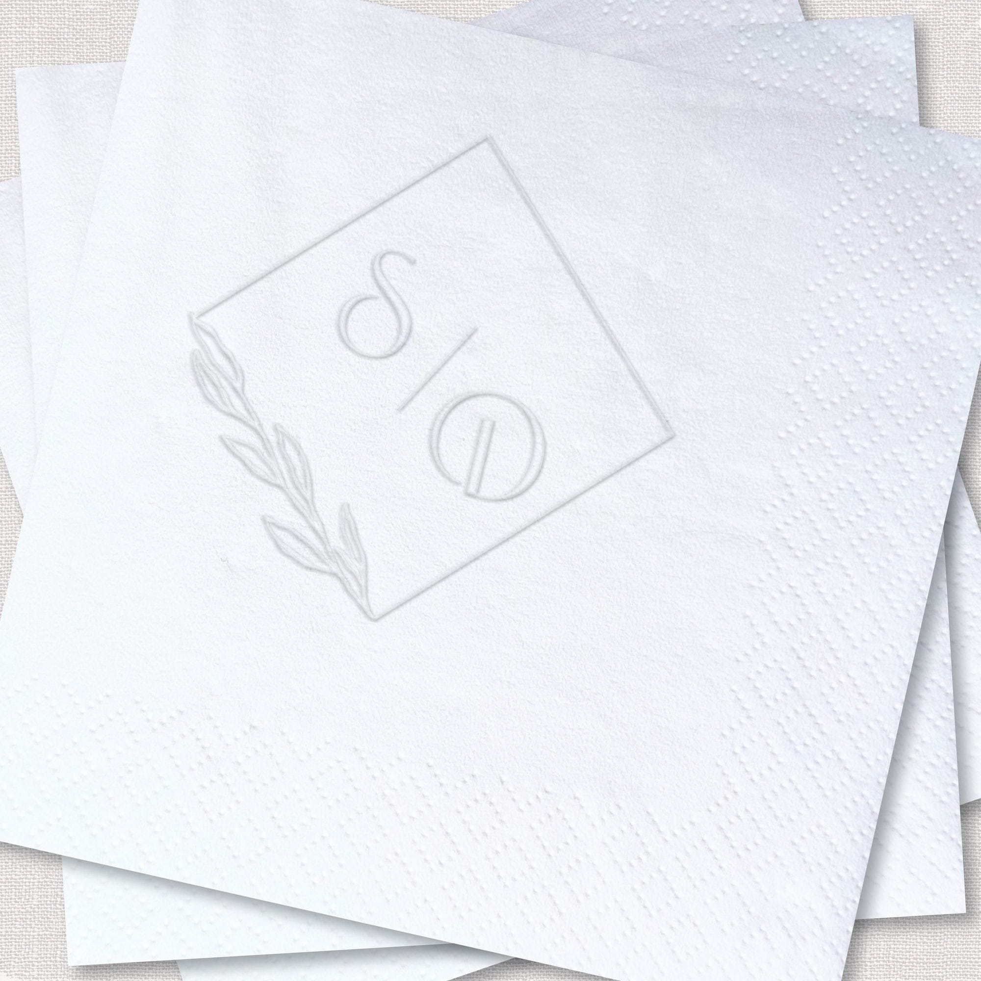 Personalized Embossed Cocktail Napkins — Botanical Frame Monogram