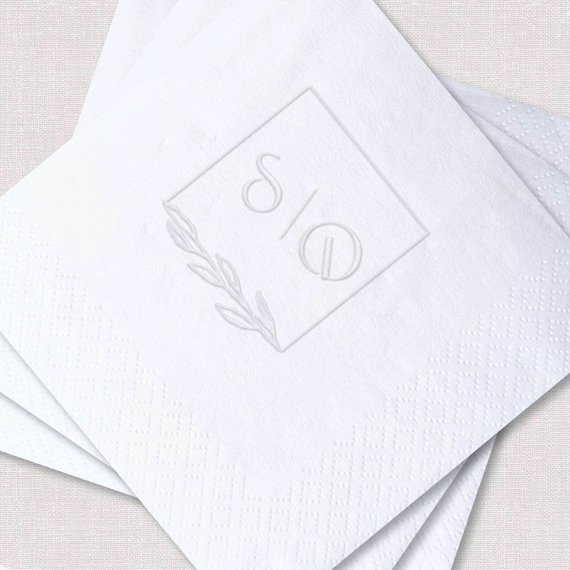 Personalized Embossed Cocktail Napkins — Botanical Frame Monogram