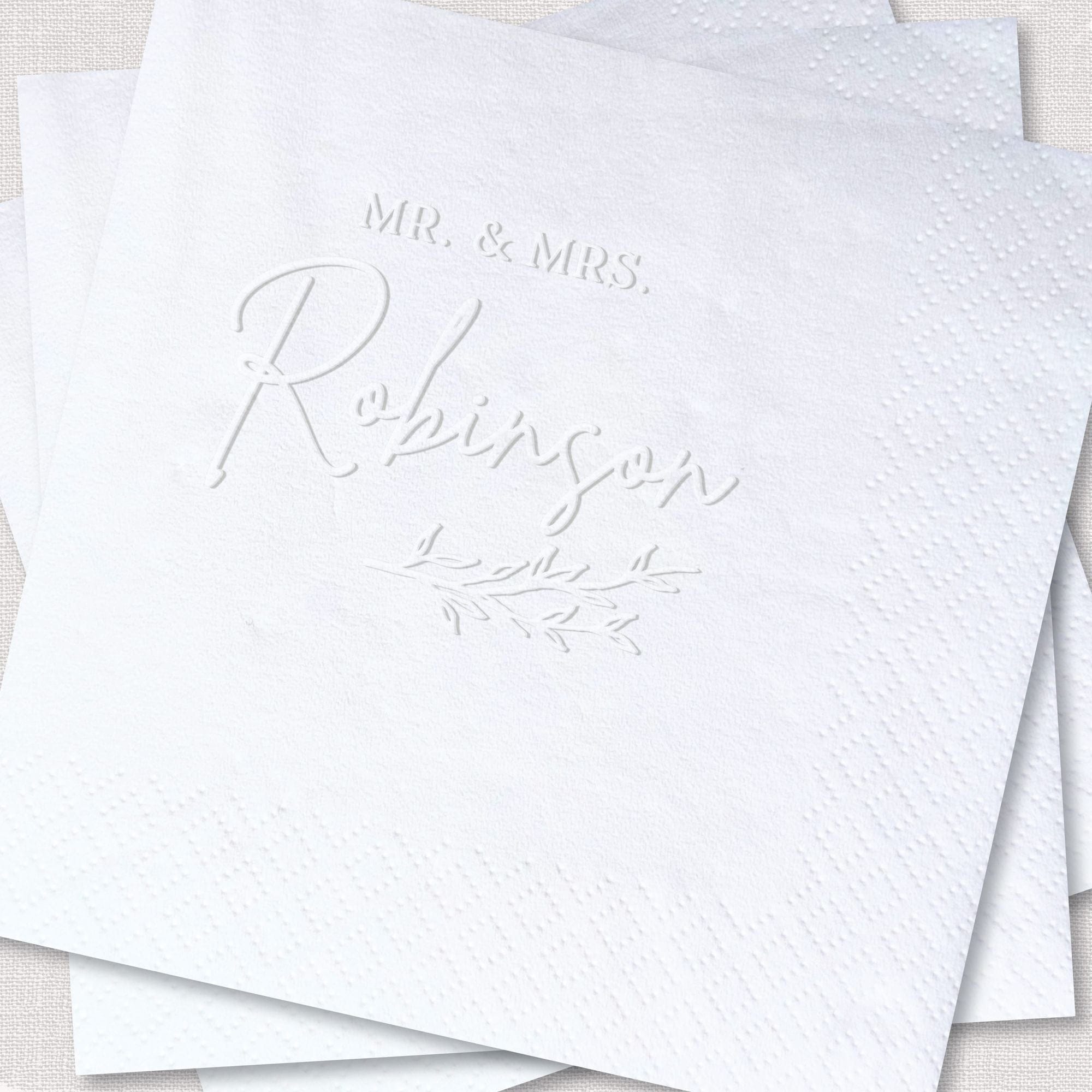 Personalized Embossed Cocktail Napkins — Botanical Script