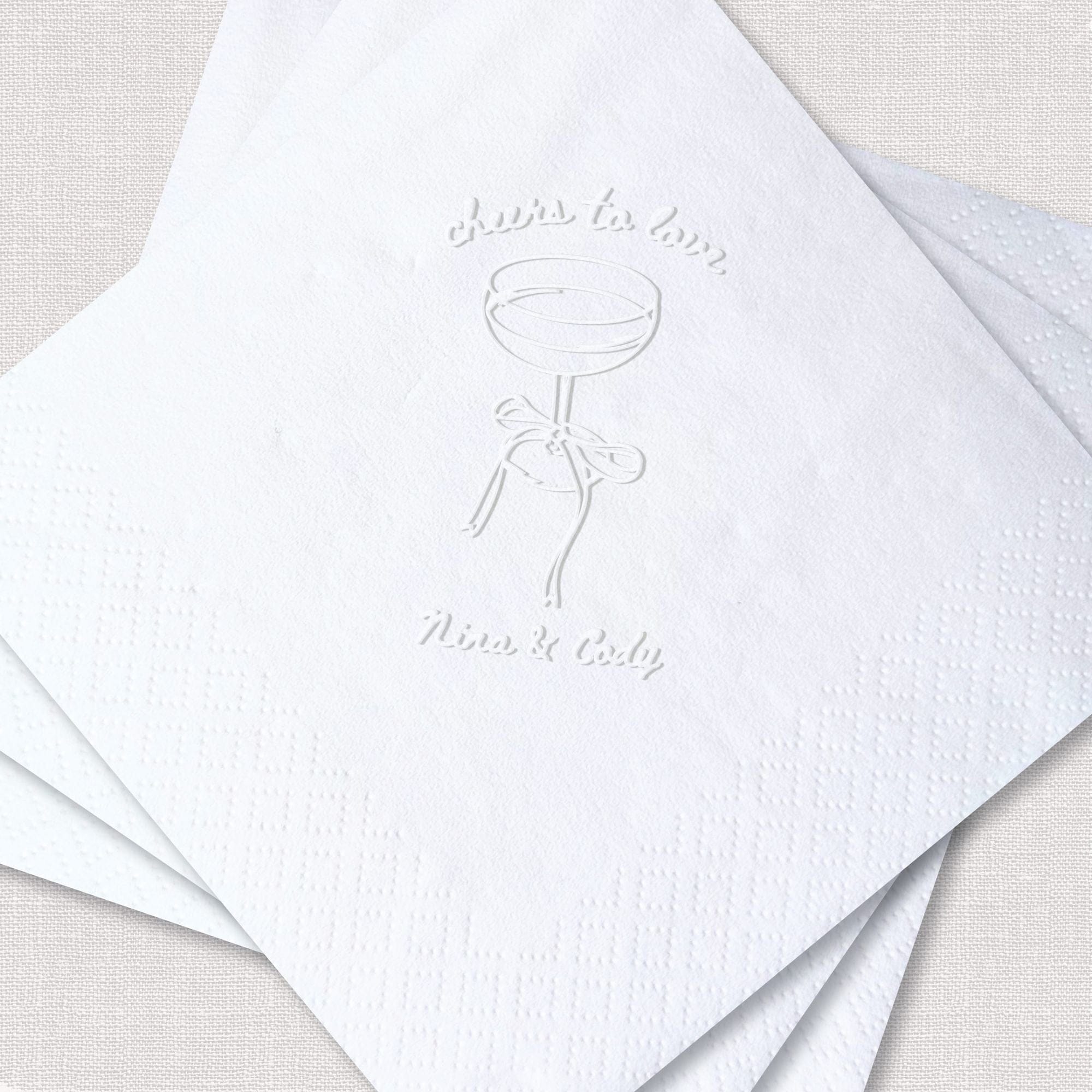 Personalized Embossed Cocktail Napkins — Cheers to Love