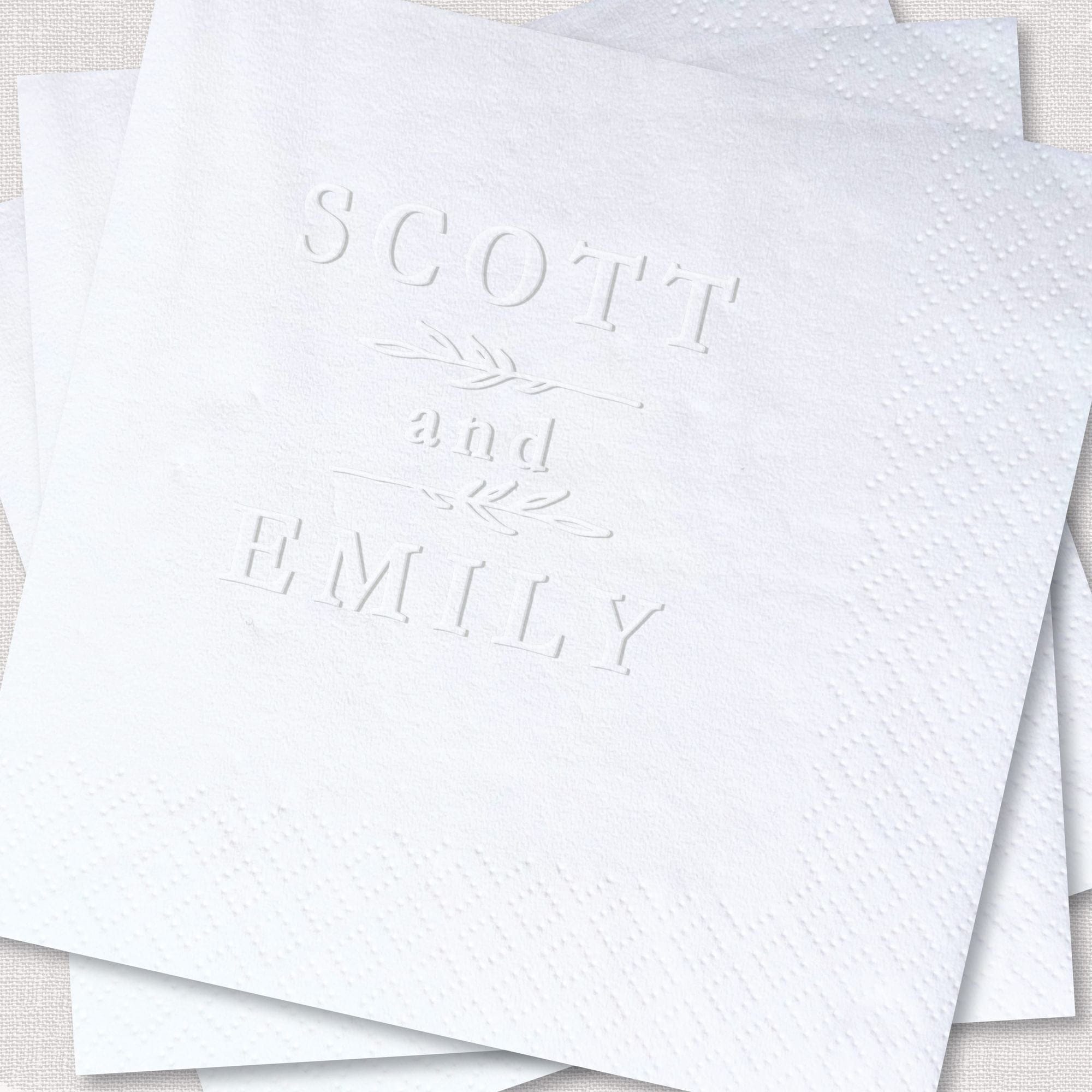 Personalized Embossed Cocktail Napkins — Botanical Name Duo