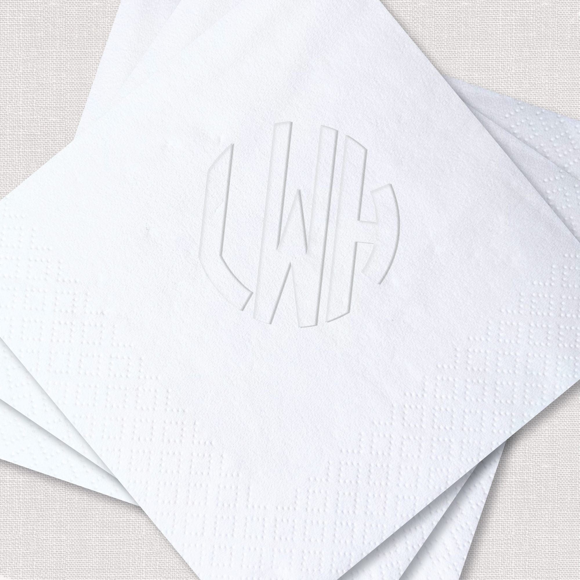Personalized Embossed Cocktail Napkin Block Monogram LWH Octagonal Border White Stacked – Rubi and Lib