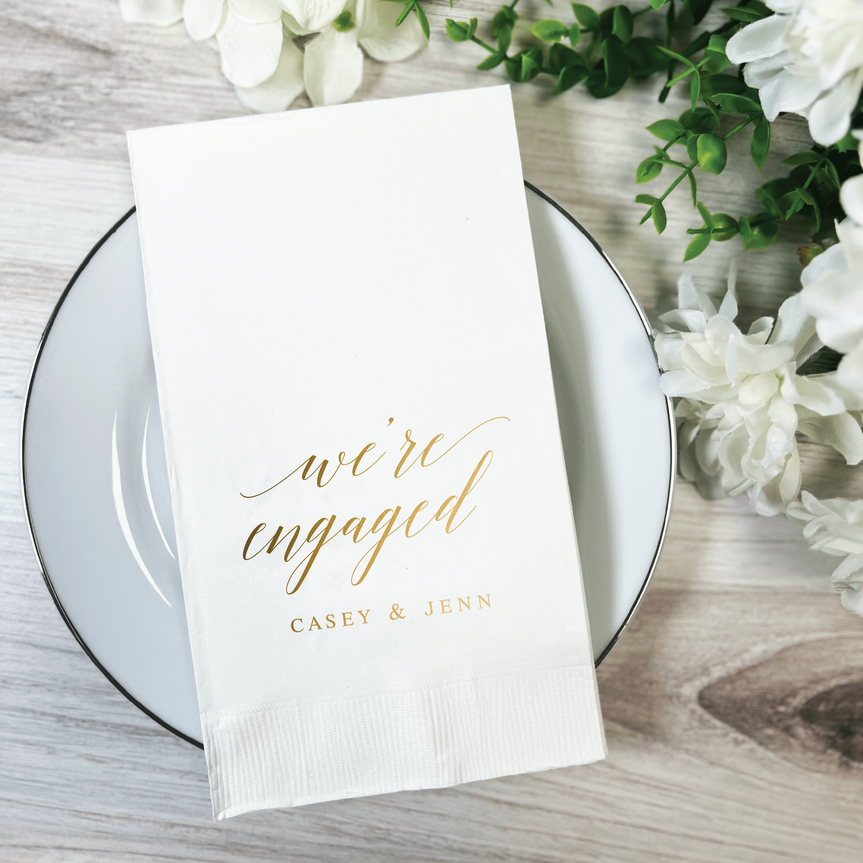 We're Engaged Cocktail Napkins - Napkins - Foil Stamped