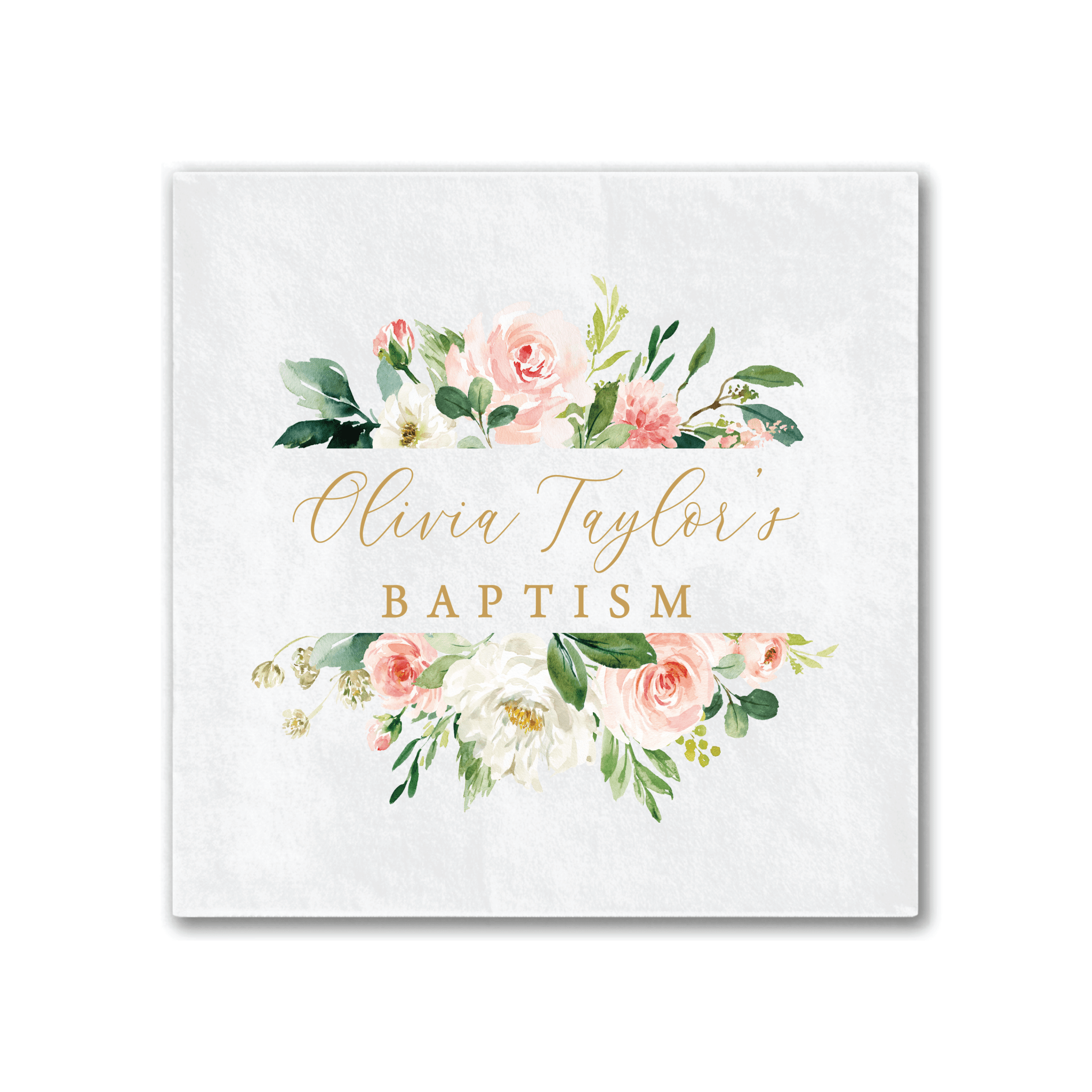 Pink Floral Cross Religious Full Color Napkins - Napkins - Full Color