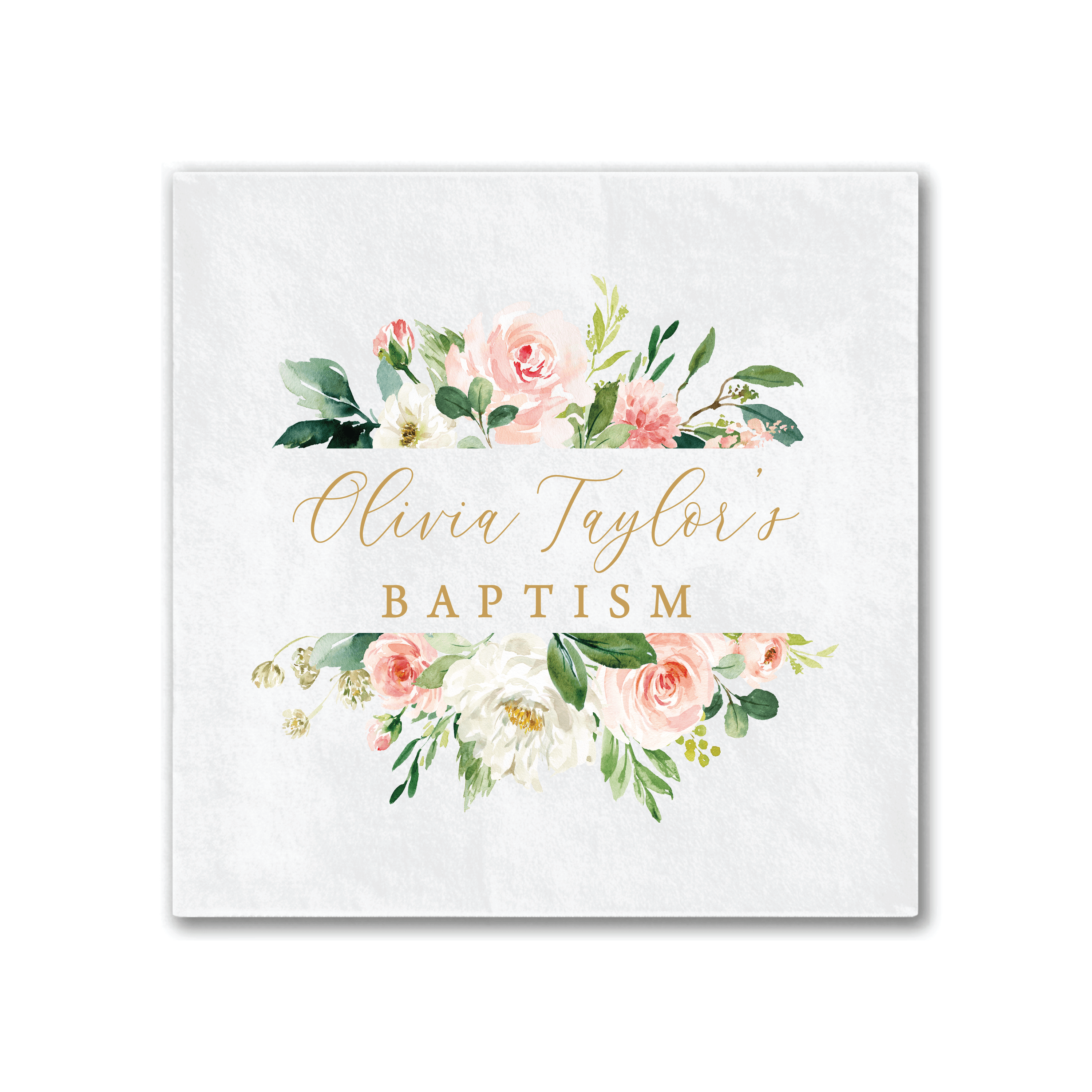 Pink Floral Cross Religious Full Color Napkins - Napkins - Full Color