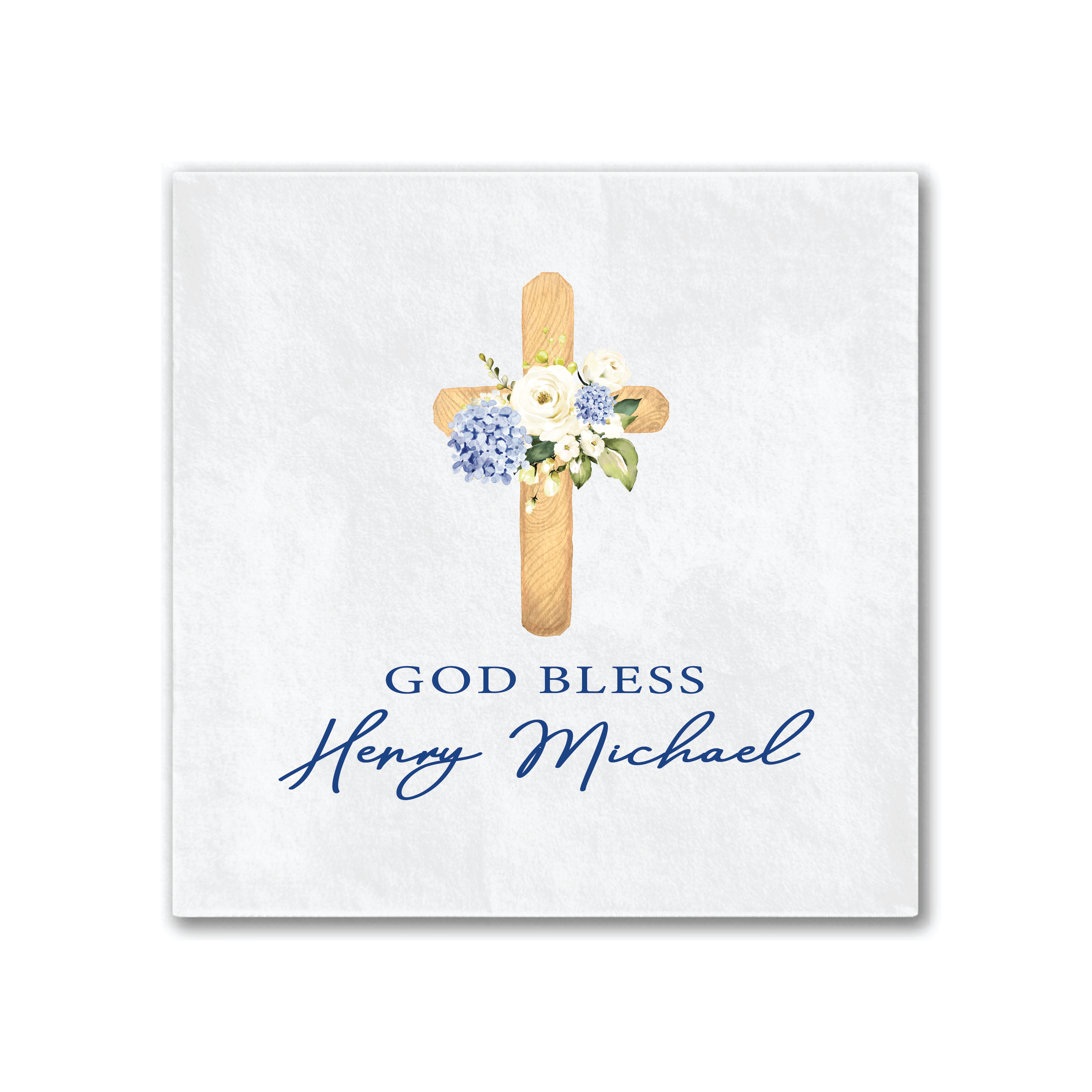 Blue Floral Cross Religious Full Color Napkins - Napkins - Full Color