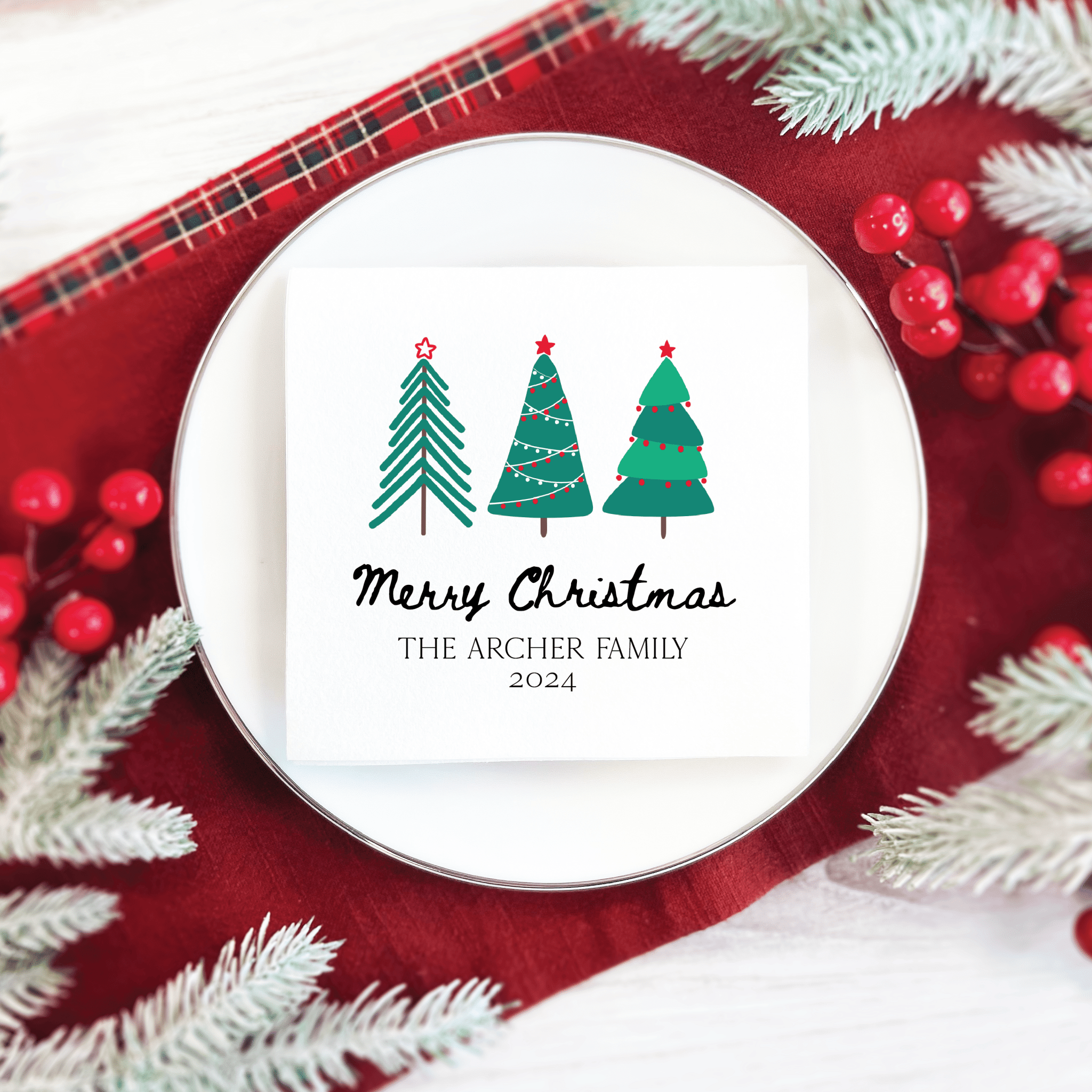 Personalized Merry Christmas Full Color Cocktail Napkins - Napkins - Full Color