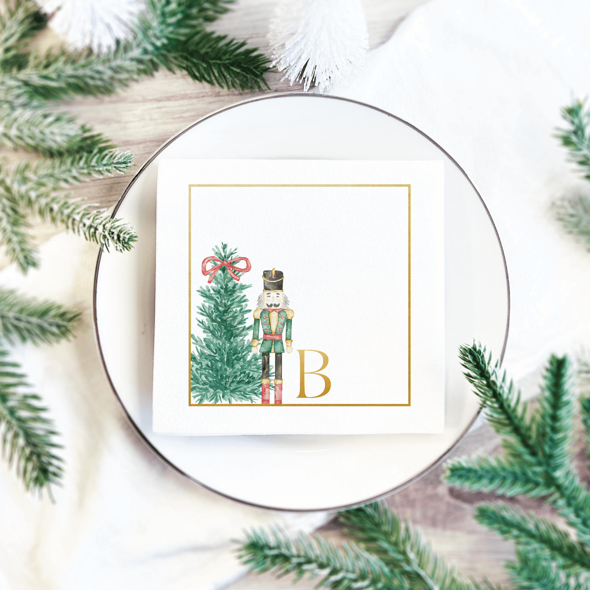 Nutcracker Last Initial Full Color Christmas Cocktail Napkins - Napkins - Full Color