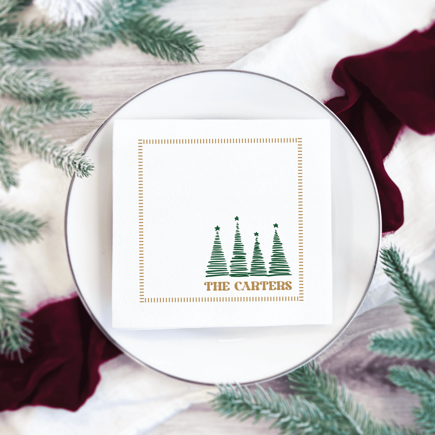 Christmas Trees Personalized Full Color Cocktail Napkins