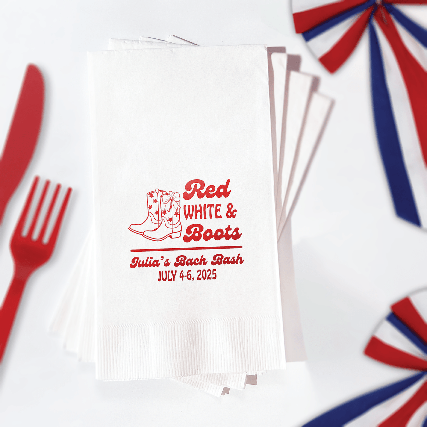 Red, White & Boots Personalized 4th of July Party Napkins