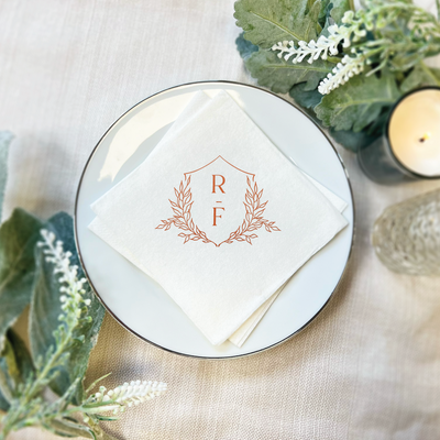 Custom Floral Crest Wedding Premium Linun Uncoined Napkins