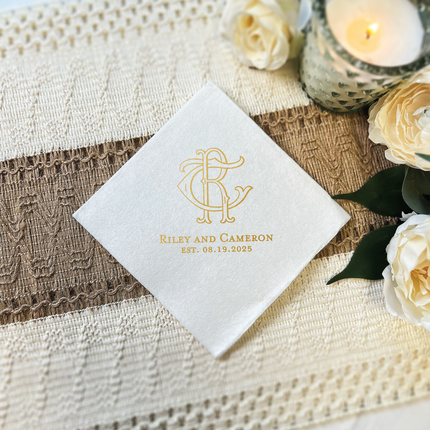 Interlocking Monogram Wedding Premium Linun Uncoined Napkins