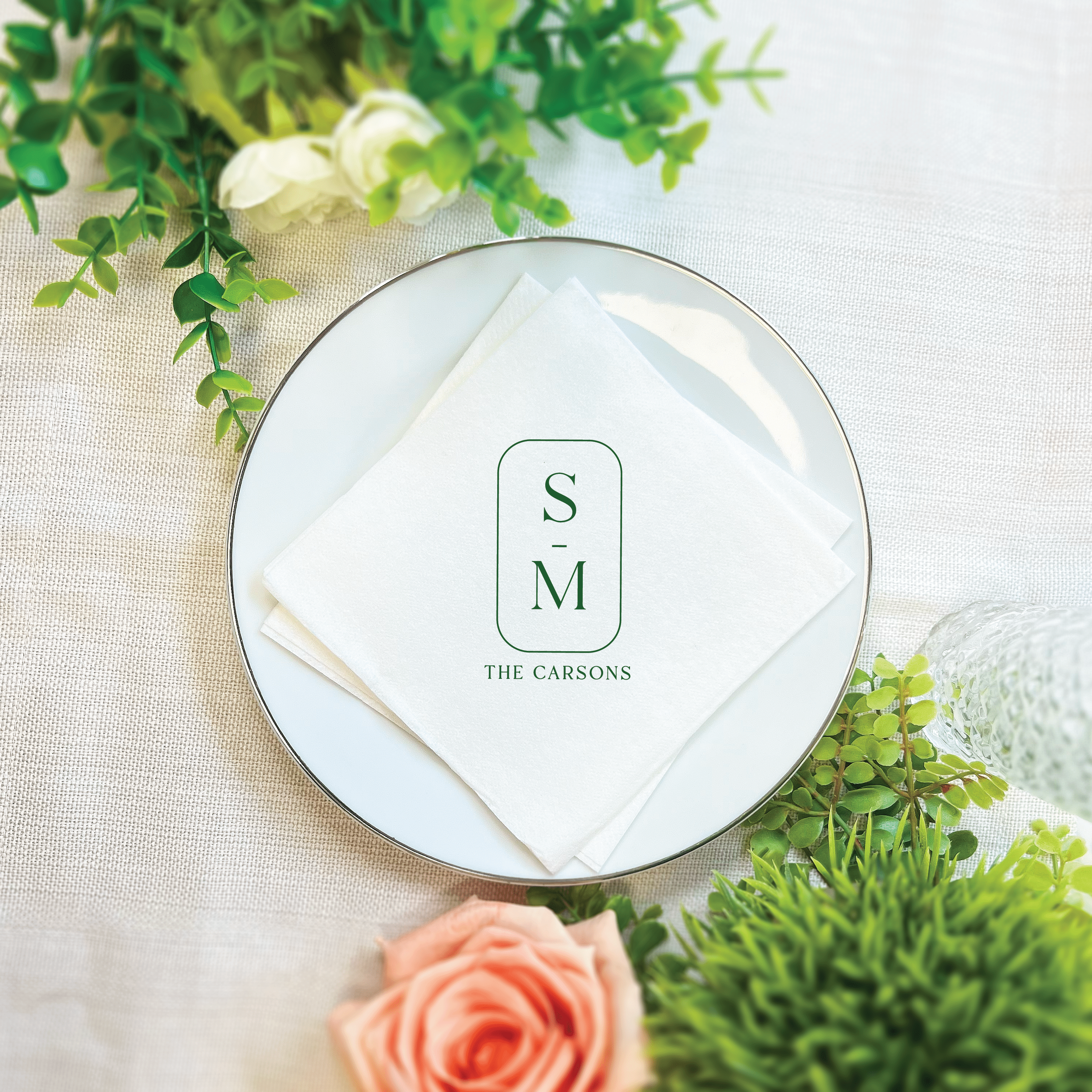 Personalized Initials Wedding Premium Linun Uncoined Napkins - Napkins - Linun Foil Stamped