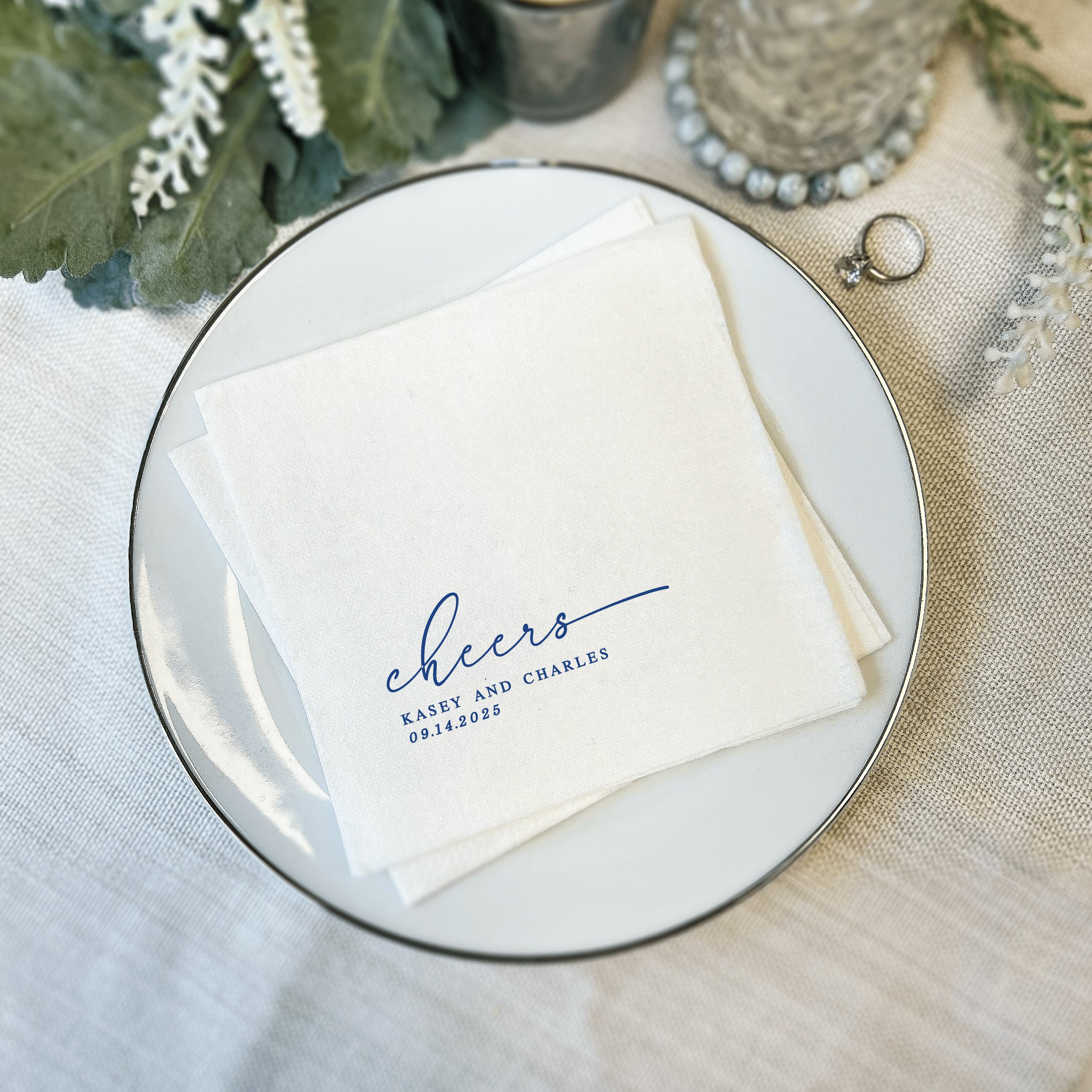 Personalized Cheers Wedding Premium Linun Uncoined Napkins - Napkins - Linun Foil Stamped