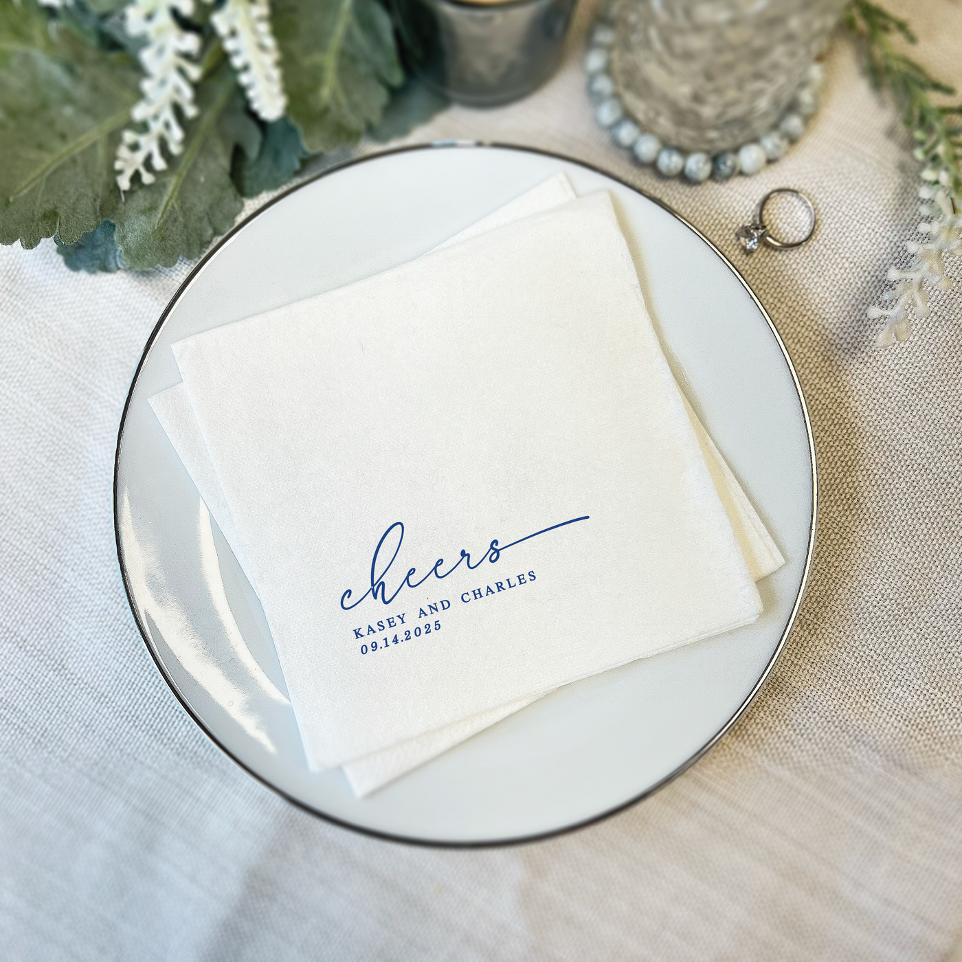 Personalized Cheers Wedding Premium Linun Uncoined Napkins