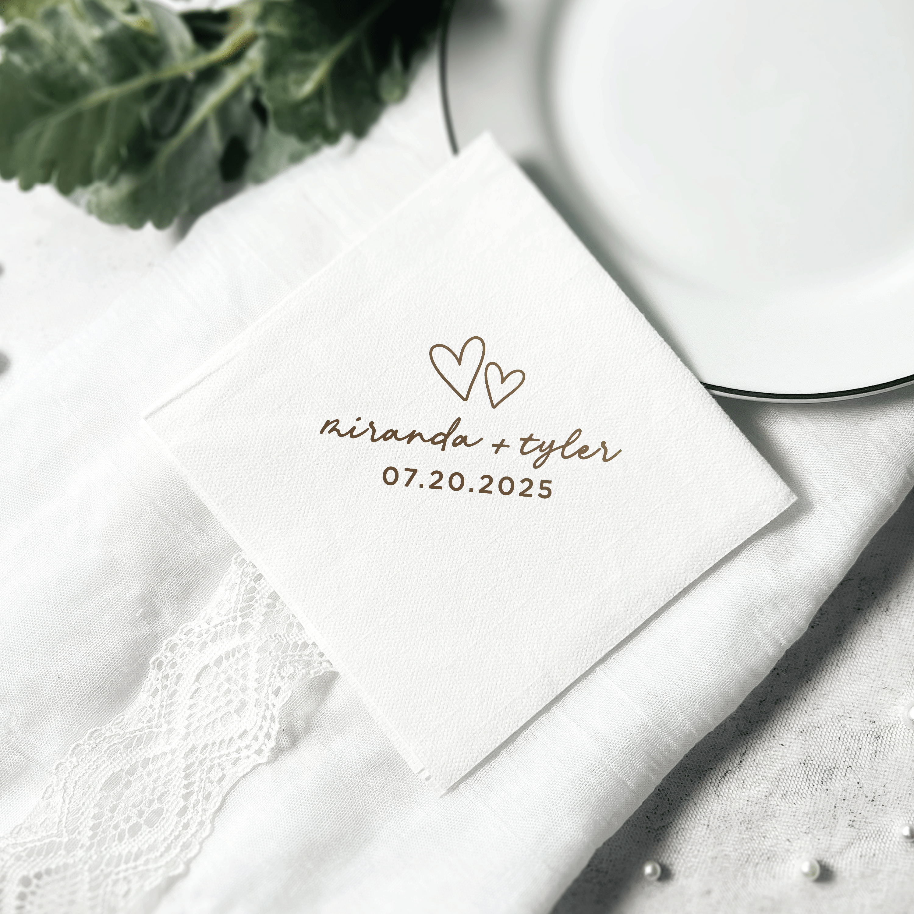 First Names With Hearts Wedding Premium Uncoined Napkins - Napkins - Linun Foil Stamped
