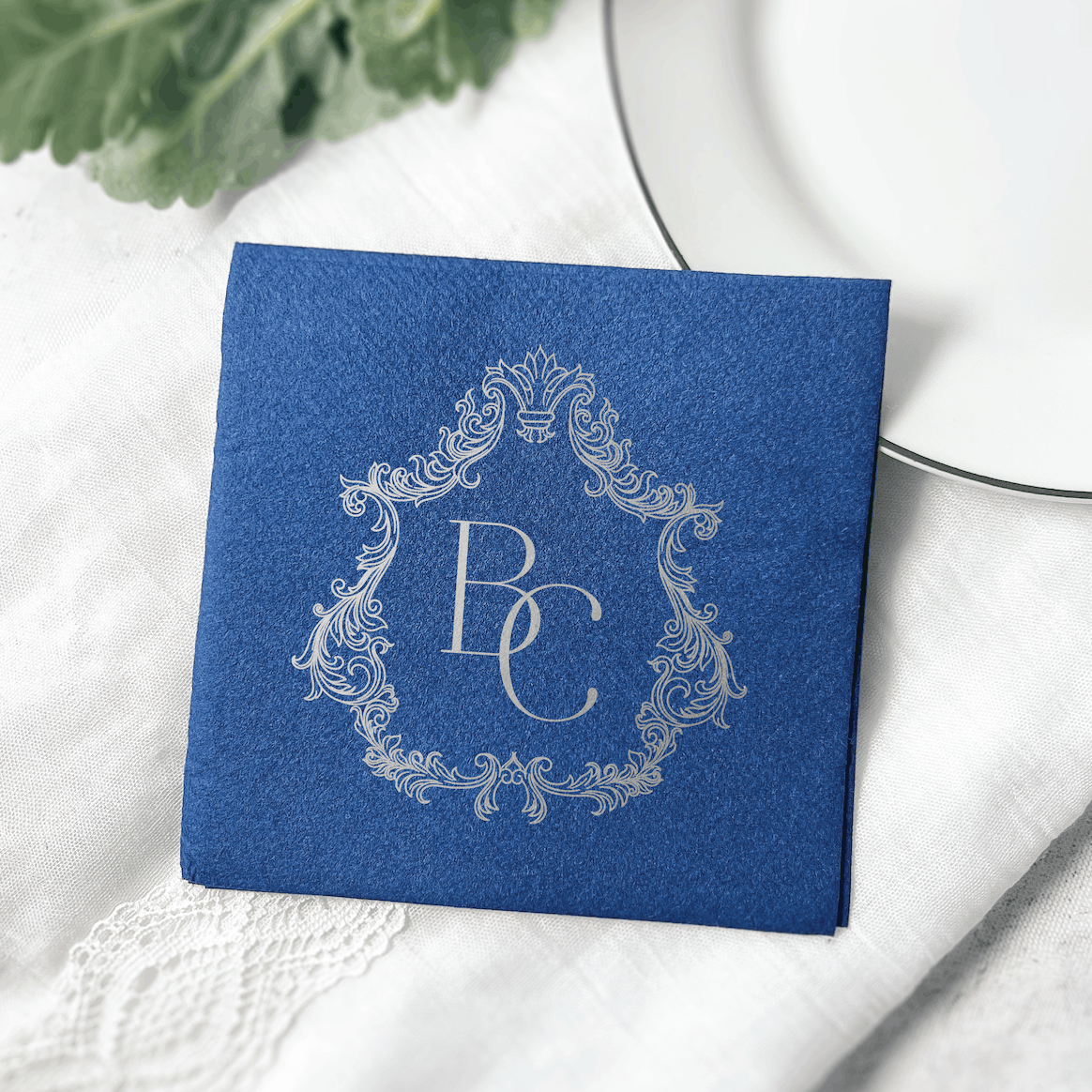 Ornate Frame Monogram Napkins | Personalized Premium Uncoined Napkins