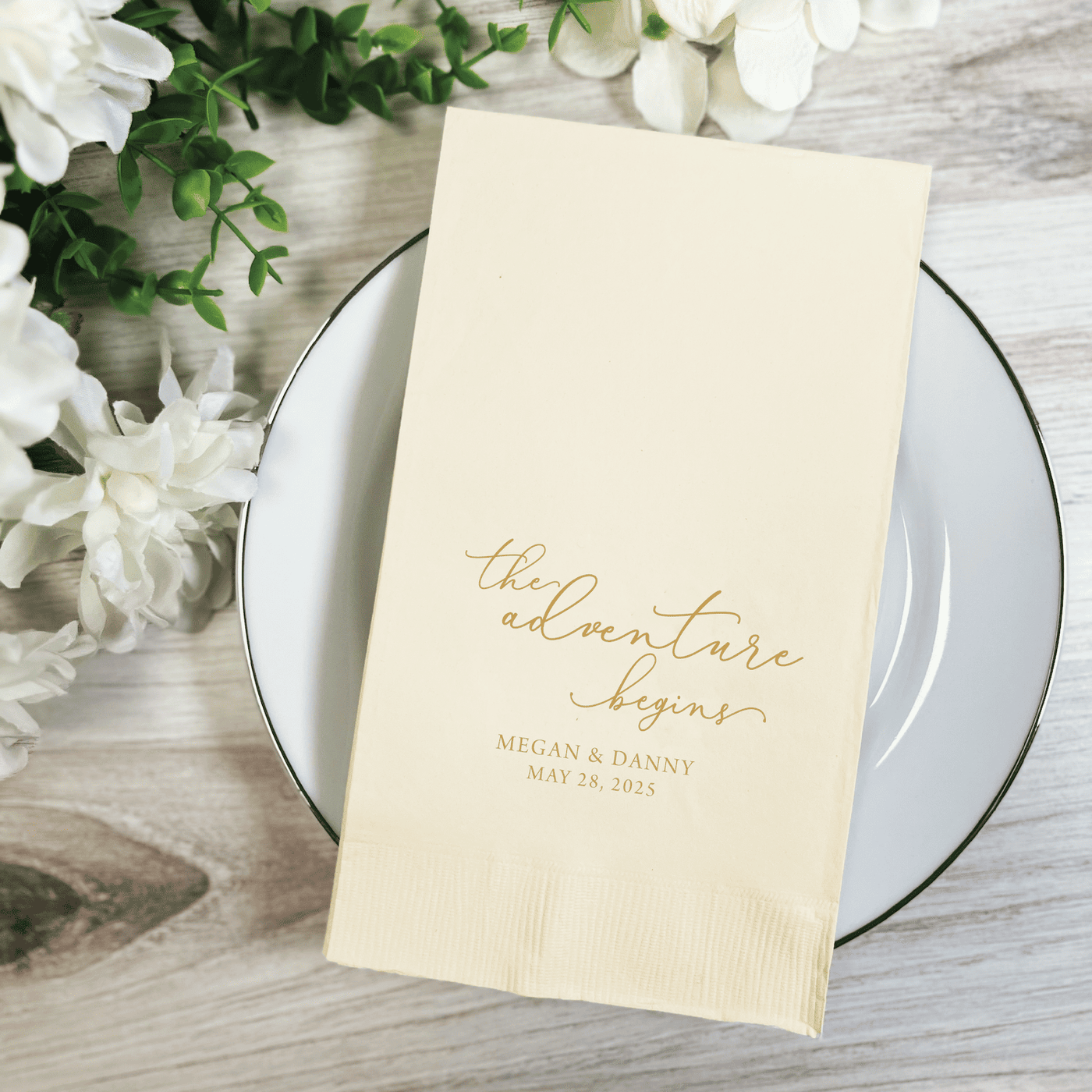 The Adventure Begins Wedding Napkins - Napkins - Foil Stamped
