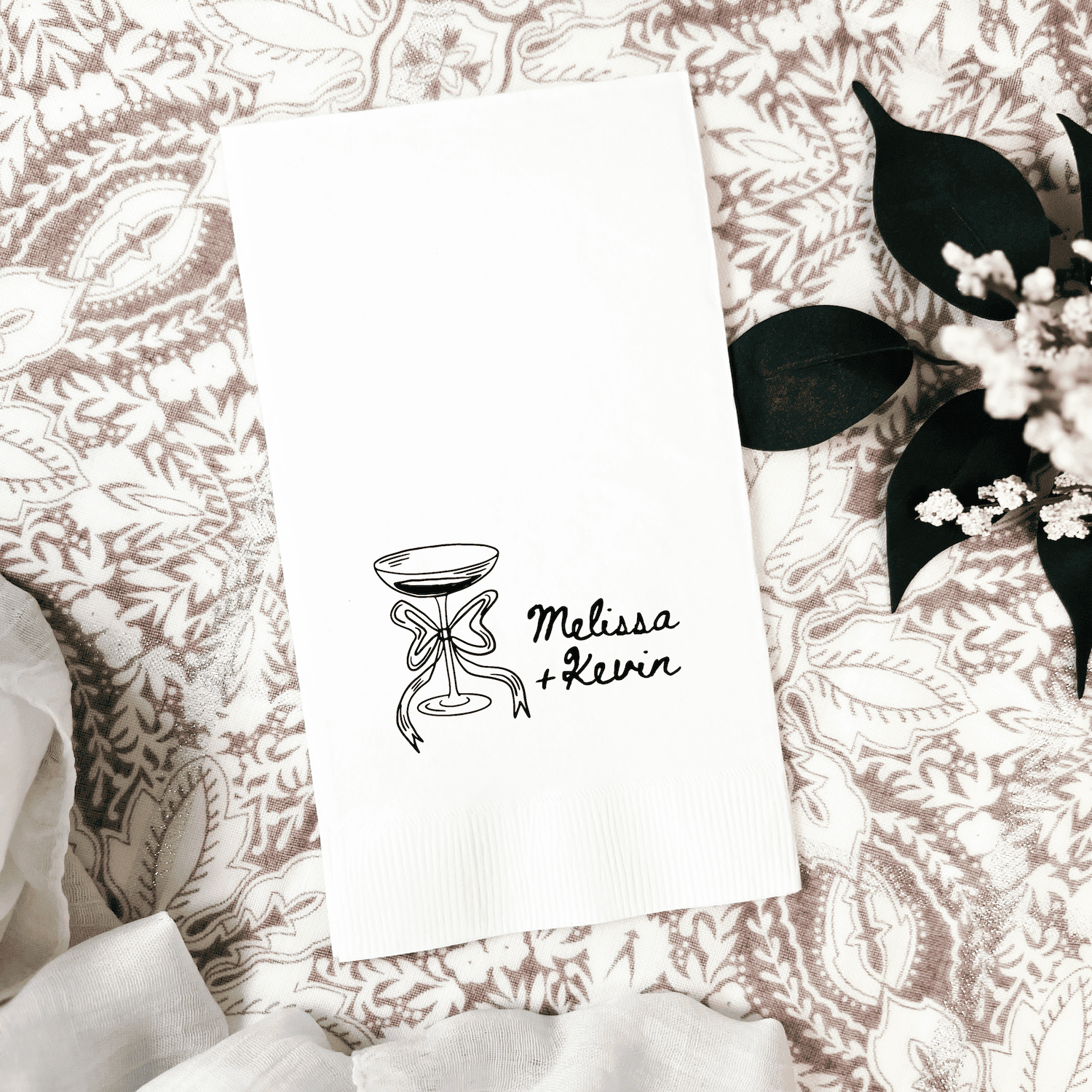 Champagne Doodle Wedding Napkins - Napkins - Foil Stamped