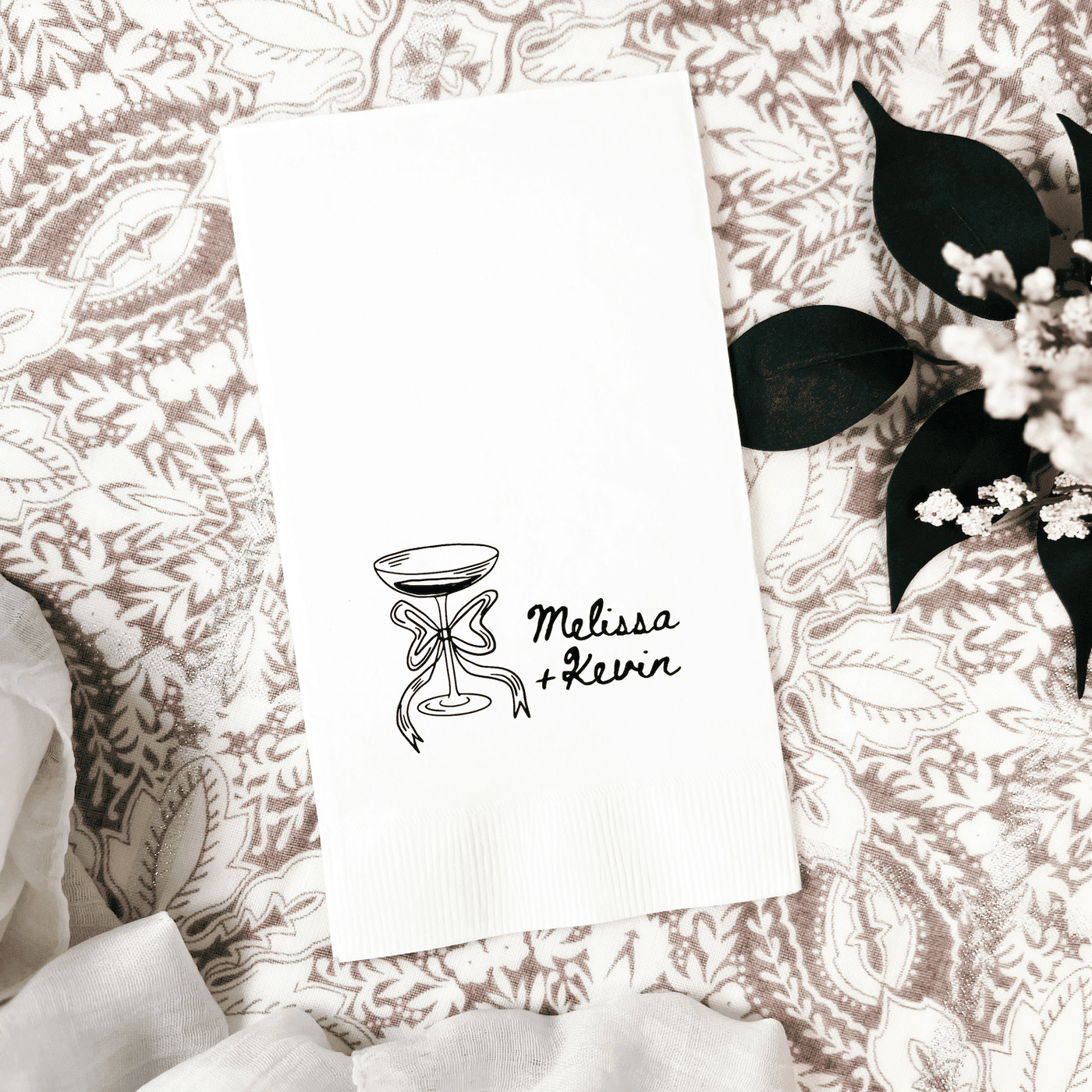 Champagne Doodle Wedding Napkins - Napkins - Foil Stamped