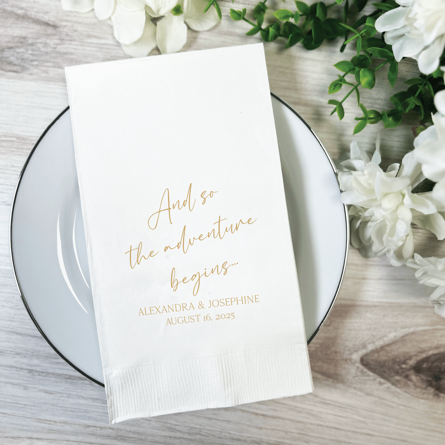 And So The Adventure Begins Wedding Napkins - Napkins - Foil Stamped