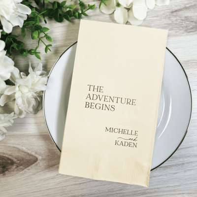 The Adventure Begins Wedding Napkins - Napkins - Foil Stamped