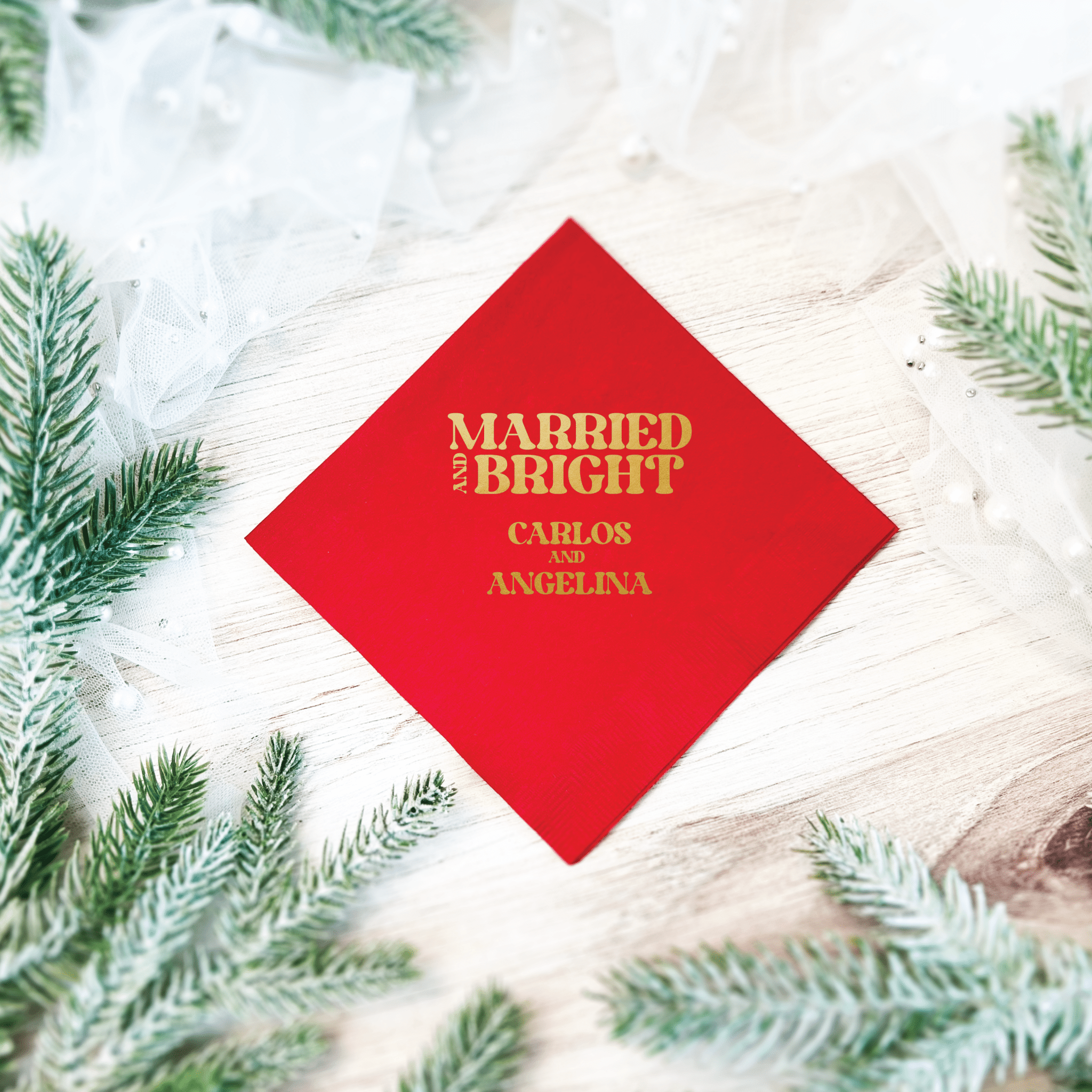 Married And Bright Personalized Wedding Napkins - Napkins - Foil Stamped