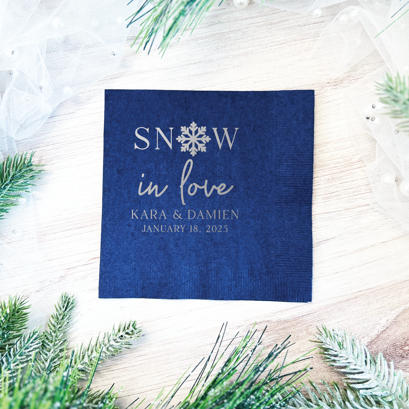 Snow In Love Personalized Wedding Napkins