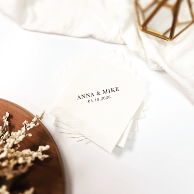 Simple First Names Wedding Cocktail Napkins - Napkins - Foil Stamped