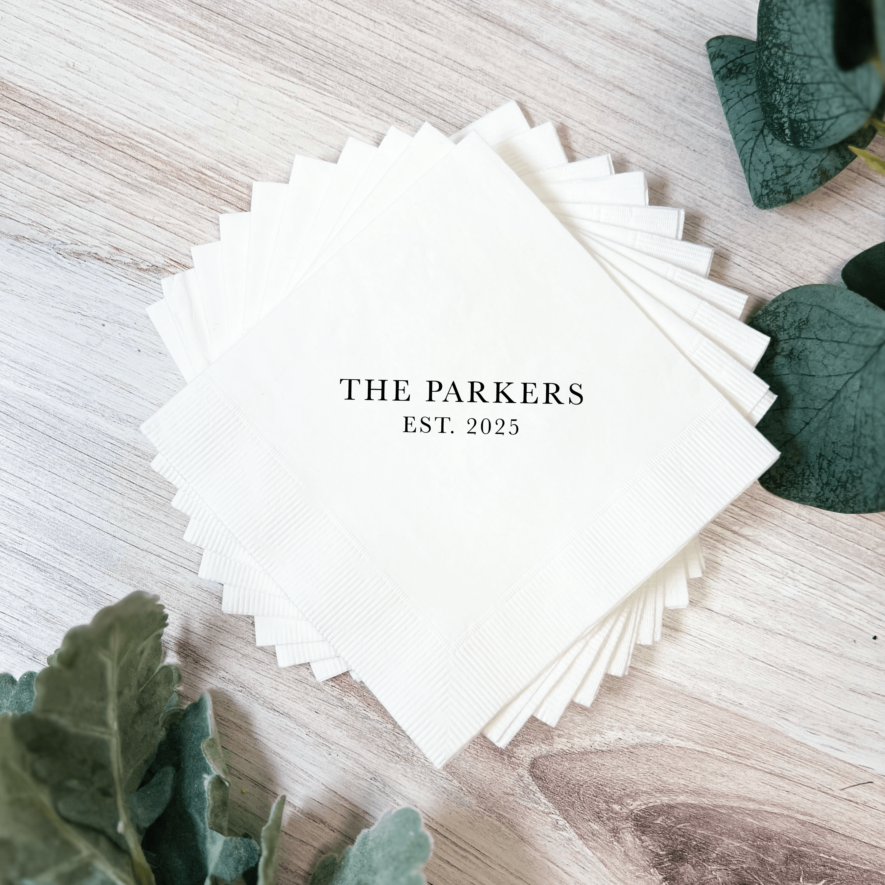 Simple Last Names Wedding Cocktail Napkins - Napkins - Foil Stamped