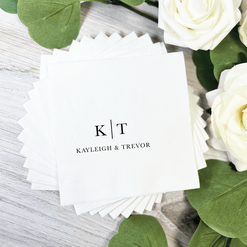 Modern Initials and First Names Wedding Napkins - Napkins - Foil Stamped