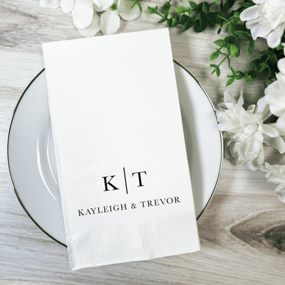 Modern Initials and First Names Wedding Napkins - Napkins - Foil Stamped