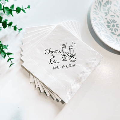 Cheers to Love Whimsical Wedding Cocktail Napkins - Napkins - Foil Stamped