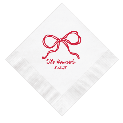 Personalized Whimsical Bow Wedding Cocktail Napkins - Napkins - Foil Stamped