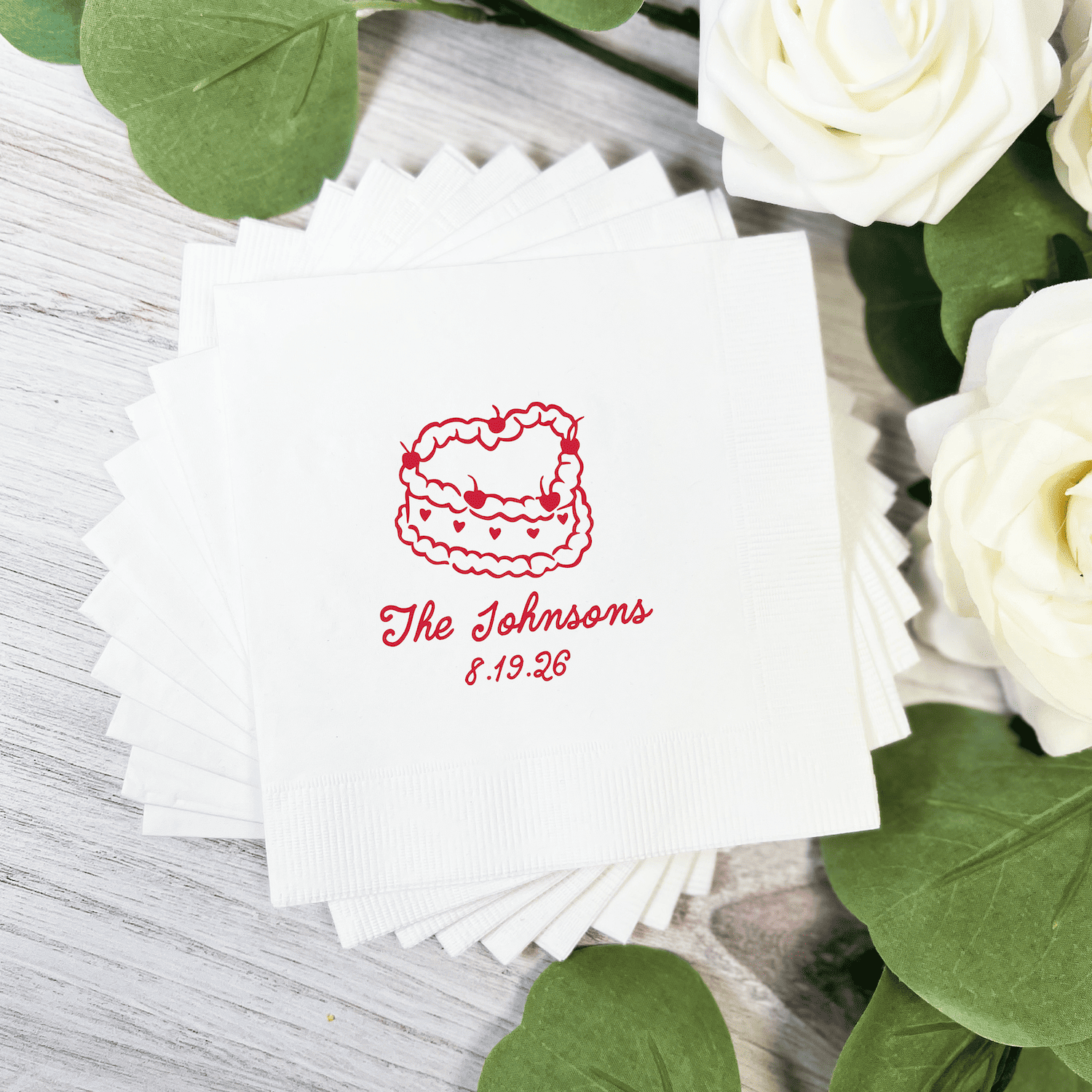 Personalized Whimsical Cake Wedding Cocktail Napkins - Napkins - Foil Stamped