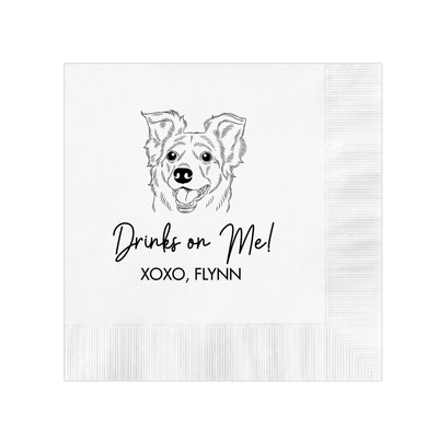 Drinks on Me Illustrated Pet Wedding Napkins - Napkins - Foil Stamped - Dog