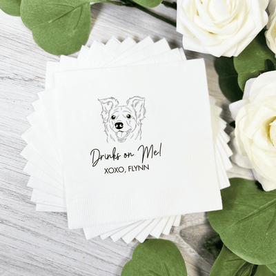 Drinks on Me Illustrated Pet Wedding Napkins - Napkins - Foil Stamped - Dog