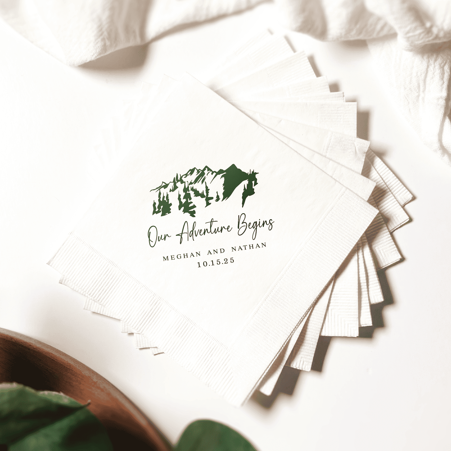Our Adventure Begins Wedding Napkins - Mountains - Napkins - Foil Stamped