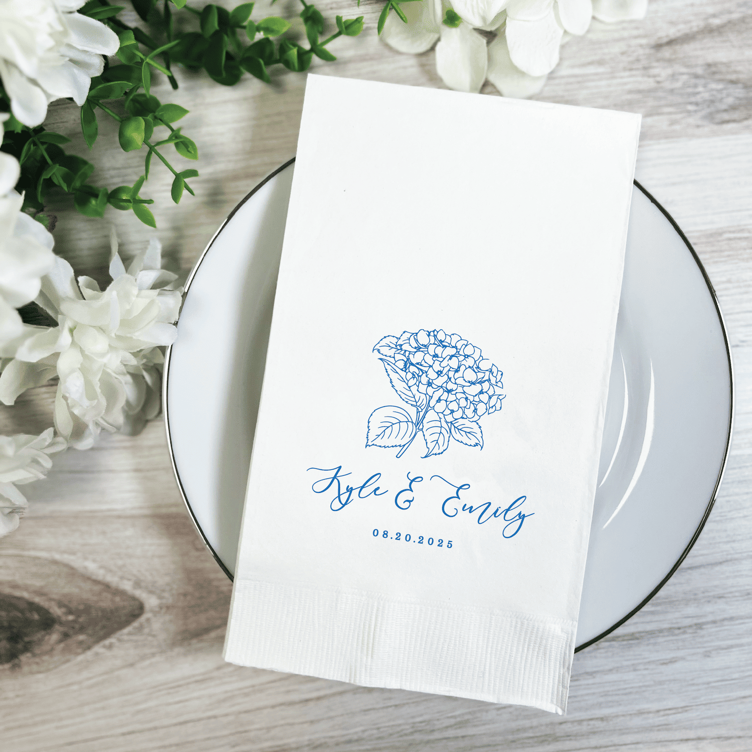 Elegant Hydrangea Wedding Napkins - Napkins - Foil Stamped