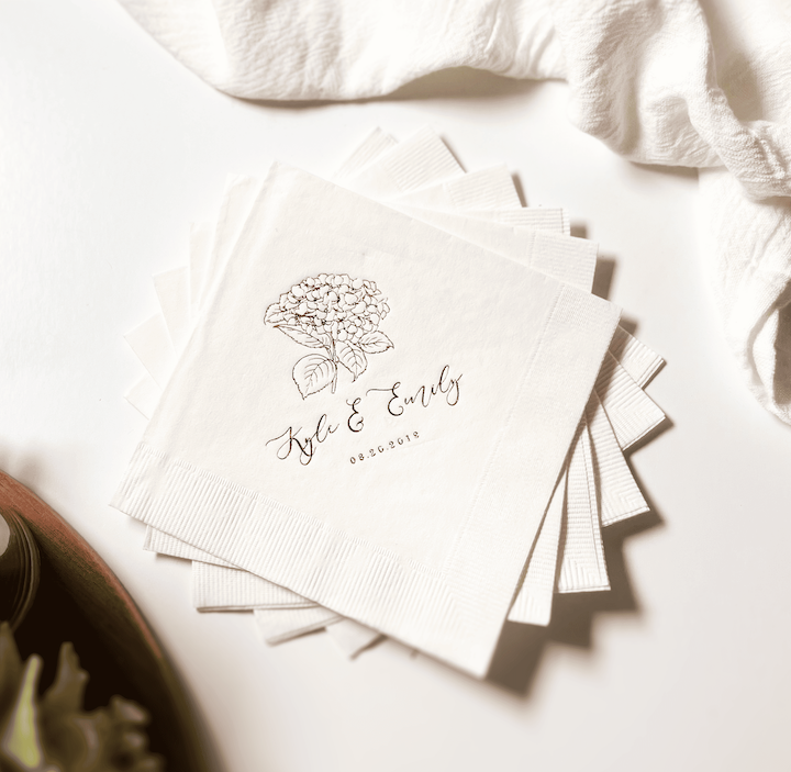 Elegant Hydrangea Wedding Napkins - Napkins - Foil Stamped