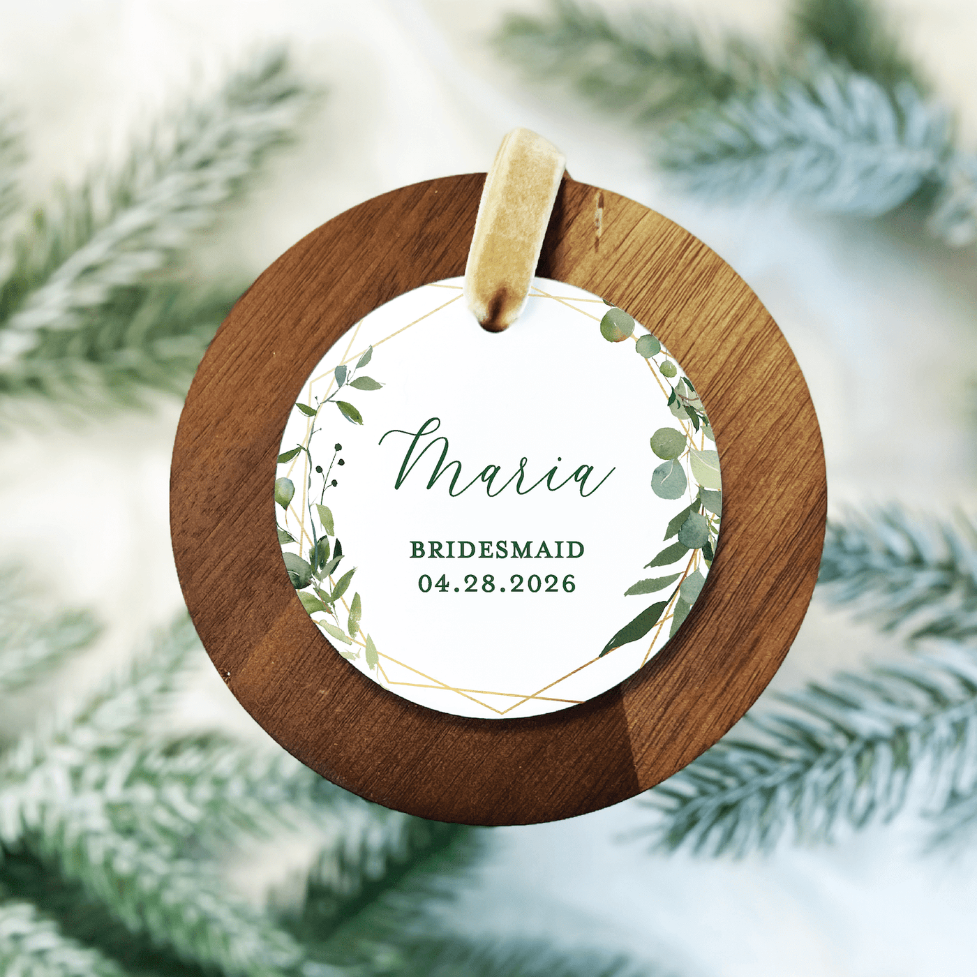 Bridesmaid Christmas Ornament - Geo Greenery