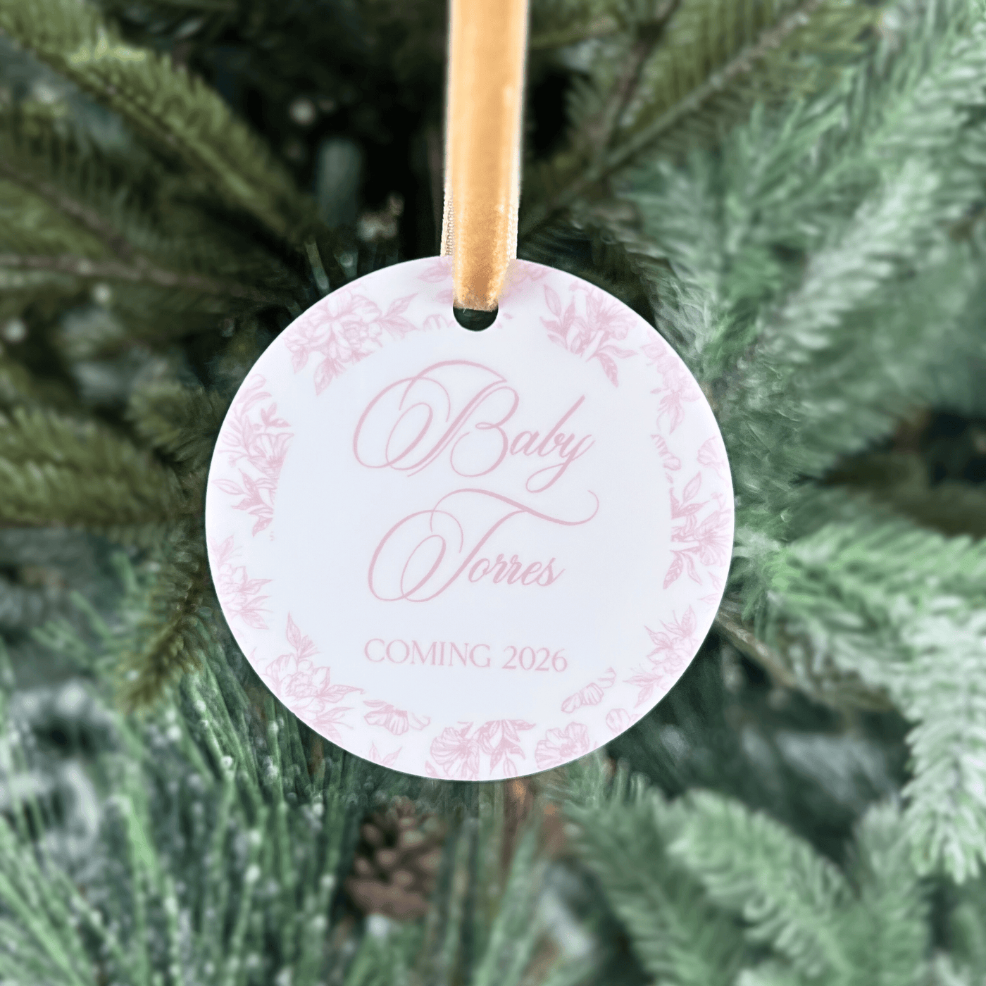 Toile Baby Announcement Acrylic Ornament