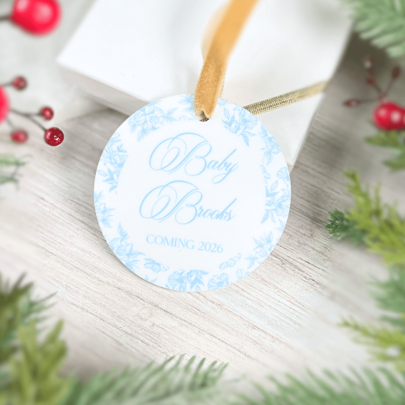 Toile Baby Announcement Ornament