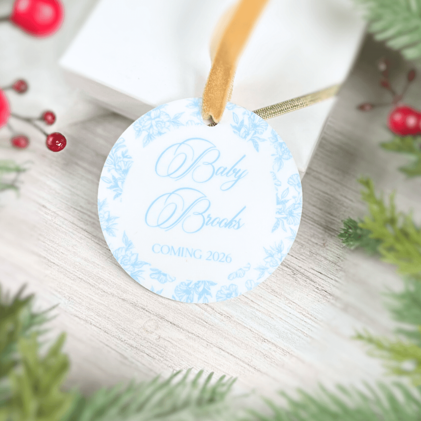 Toile Baby Announcement Acrylic Ornament