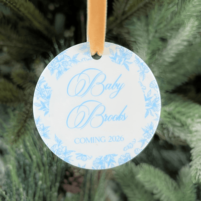 Toile Baby Announcement Acrylic Ornament
