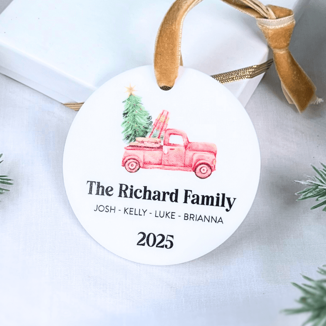 Holiday Family Ornament Red Truck Personalized